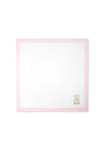 Moschino White Blanket For Baby Girl With Teddy Bear And Logo