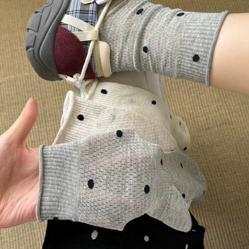 卷邊網眼波點襪子女 ins潮襪 夏天薄款鏤空透氣中筒襪 堆堆襪 棉襪 女生襪子 長襪子