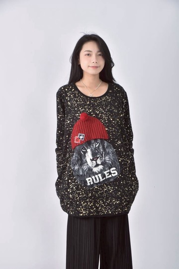 (XL) 大圖黑色長袖上衣