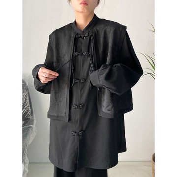 寬松垂感長袖襯衫肌理外套盤扣