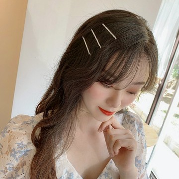 閃鉆一字夾銀色邊夾女韓國氣質劉海夾后腦勺發卡少女發夾發飾頭飾