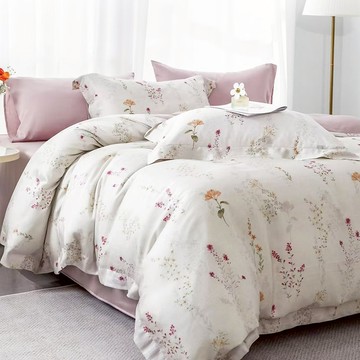 60支100%天絲 特大床包兩用被四件組  被子 + 床罩 + 枕套組  雅卉 白色  7 x 6尺