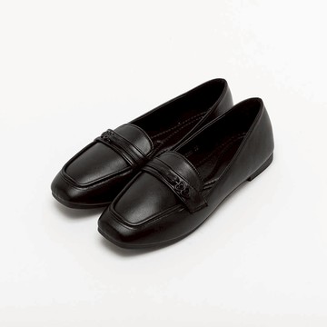 【Avivi】低調雙愛心方頭鞋 - 黑色、米色、奶茶色