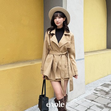 俐落雙排釦中長版風衣外套-卡