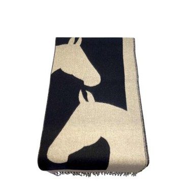 HERMES 最新款愛馬仕皮革標經典100%喀什米爾羊絨圍巾LOVE STORY(兩色)(奶茶色配黑/積雲灰配米白)