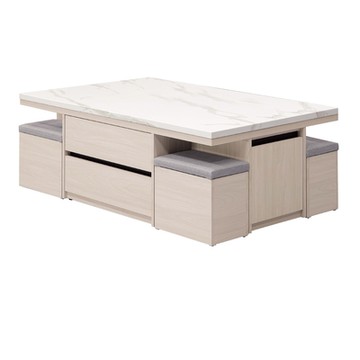 文創集 麥森5尺開門四抽大茶几(附收納椅凳四張)-150x90x53cm免組