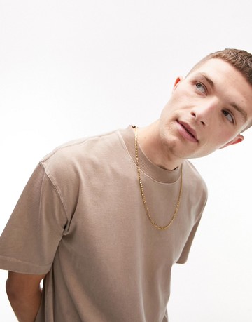 Topman oversized fit t-shirt in washed stone-Brown