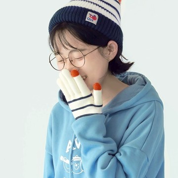 Baby童衣 女性秋冬觸屏針織手套 簡約條紋成人保暖騎車手套