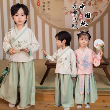 漢服中國風春秋唐裝女孩超仙古箏中秋演出服兒童國慶男童古裝禮服