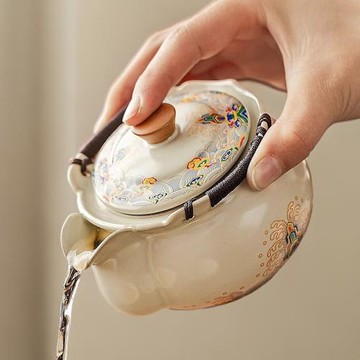 米黃汝窯手抓壺泡茶蓋碗茶杯單個家用高檔防燙茶碗一人飲小壺茶具