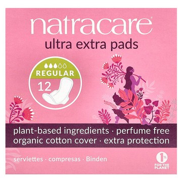 Natracare, 超級衛生巾，有機棉套，普通型別，12 片