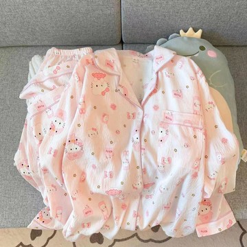 臺灣🎀睡衣 夏季睡衣 上衣雲朵棉睡衣女長袖長褲秋季甜美學生元氣超柔軟可外穿女家居服套裝