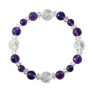 【喨喨飾品】細緻典雅白水晶10mmS轉珠/紫水晶切面珠設計款手鍊 A881