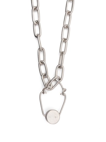 Raf Simons - engraved-logo plaque necklace - men - Brass - One Size - Silver