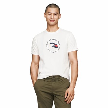 TOMMY 熱銷印刷大Logo旗圖案短袖T恤-白色