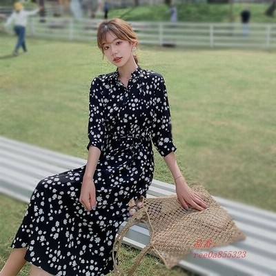 ワンピース レディース 膝丈ワンピース 春秋 五分袖ワンピース Vネック Aラインスカート 花柄シフォンワンピース 着痩せ オシャレ お出かけ 大人可愛い 通販 Lineポイント最大get Lineショッピング