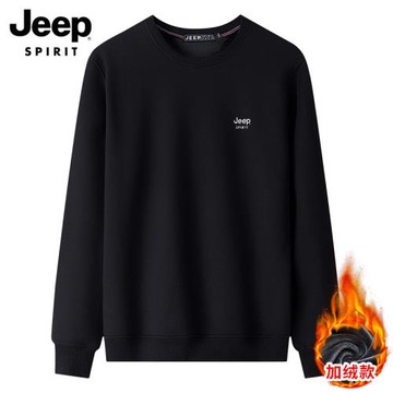 吉普衛衣男士冬季新款加絨加厚圓領黑色上衣服休閑百搭長袖t恤男