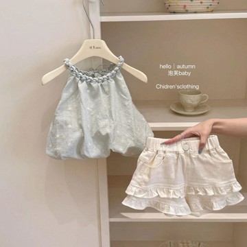 Mini baby🌷女童夏季套裝女寶寶韓版兒童背心掛脖吊帶短褲兩件套