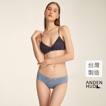 【Anden Hud】冬日氣息．花邊中腰三角內褲(琉璃藍-冰晶星星) 純棉台灣製