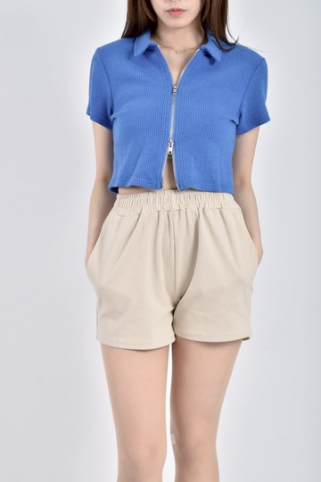 (M) pazzo質感拉鍊藍色短袖上衣