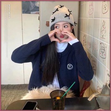 Roush 女生韓系笑臉小刺繡圓領針織外套(9055)