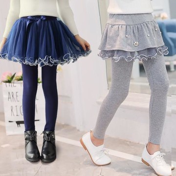 女童裙褲假兩件春秋裝女孩褲子中大童純棉長褲兒童打底褲加厚加絨