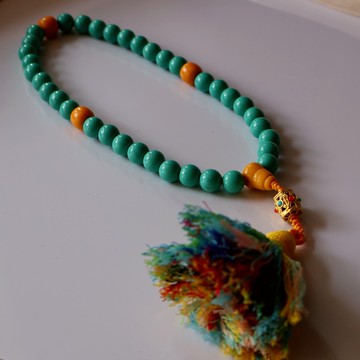 開運小物🙏🏻已過爐開光 綠鬆石手串 平安手串 護身手鍊 原創綠鬆石念珠手持泥泊爾古法珠流蘇手串turquoise手作