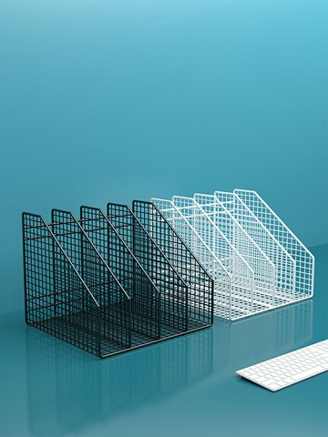 金屬文件框桌面文件架a4置物架文件欄四欄文件夾架筐座檔案收納盒放文件架子辦公室用品辦公桌整理多層資料架