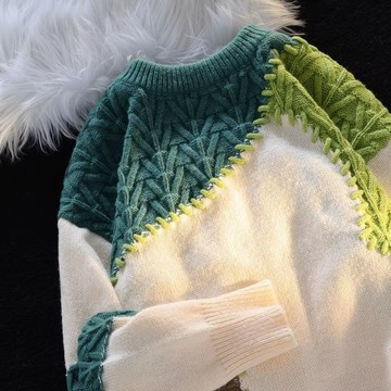 慵懶風撞色毛衣男美式復古休閒軟糯針織小眾上衣男