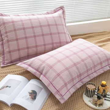 ins風全棉網紅格子枕頭套女100純棉水洗棉枕芯內膽套48x74 一對裝