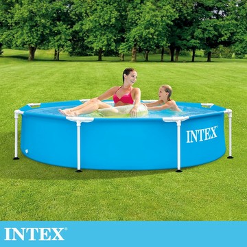 7/27到貨【INTEX】簡易裝圓形框架游泳池244x51cm(1828L)適用6歲+ 免充氣泳池/戲水池(28205)