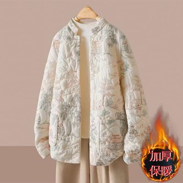 國風刺繡棉服外套女2025新款爆款春秋大碼女士洋氣輕薄小棉襖秋冬