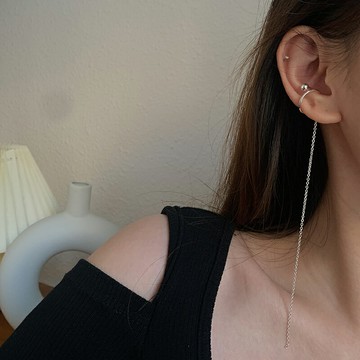 小寶s925純銀單只長款流蘇圓珠耳夾女無耳洞高級感小眾設計耳骨夾