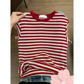 【WYZ】‍短袖女港味複古撞色條紋短袖T恤女春夏修身顯瘦短款上衣圓領打底衫ins潮