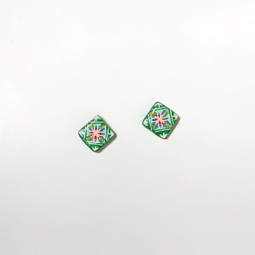 可愛復古小花磚/花窗系列 - 手作/手繪耳環