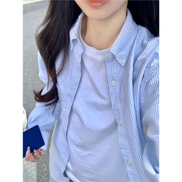 Brandy girl bm寬松薄款條紋寬松防曬衣女2024新款學生襯衫慵懶風