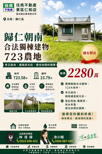 【歸仁｜朝南合法獨棟723坪農地】｜台南市歸仁區八甲段