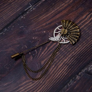 蒸汽朋克X東方國風 金屬 扇子齒輪 胸針 胸花飾品