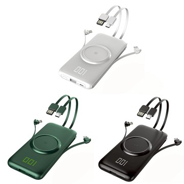 ONAIR超輕薄 自帶線 無線充電 液晶 行動電源 10000mAh 行動充 萬能充 可充 i17 16 15 有 WH