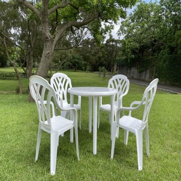 90cm白色休閒圓桌1張+白色中背休閒圓桌