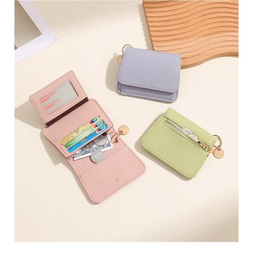 【現貨24小时出】韓系時尚迷你短夾錢包 女短夾零錢包 荔枝紋皮革卡包卡套 收納包多色