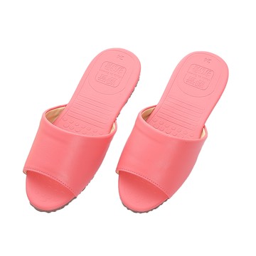 [家速配]素雅壓紋皮拖鞋-粉