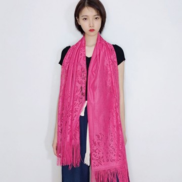 春秋女韓版鏤空沙灘巾流蘇蕾絲圍巾紗巾純色夏季絲巾海灘防曬披肩