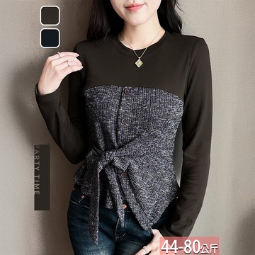 假兩件收腰系帶上衣(2色) M-4XL【756513X】【現+預】☆流行前線☆