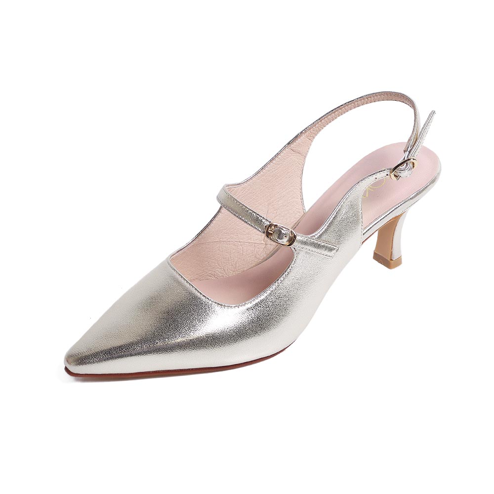 KOKKO極致優雅微性感後拉帶高跟鞋金銀色