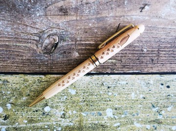 企鵝與腳印 原子筆 楓木 旋轉式 聖誕禮物