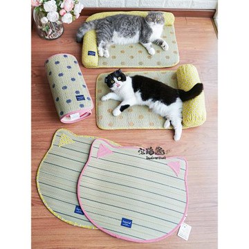 宅貓醬 藺草貓窩夏季草席涼席貓墊寵物舒適半封閉式貓窩夏天涼窩