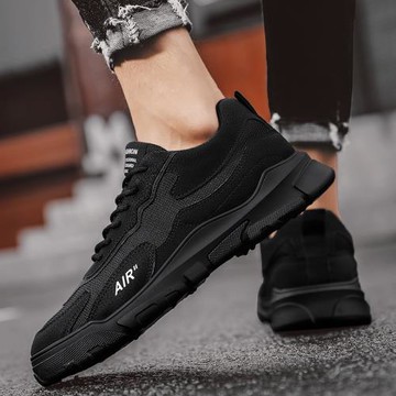 黑色勞保男鞋冬季透氣百搭運動網面防滑男士休閑工地上班工作潮鞋