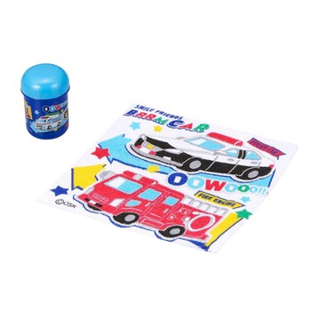 OSK Disney 小方巾 附罐 罐約6.3X9.1CM 毛巾約30X30CM 100%棉  CARS 多色  BRRM CAR 多色  1組