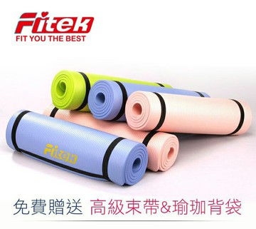 Fitek  升級版 NBR瑜珈墊 高密度高彈性回彈快 183x60x10mm厚  含綁帶+背袋 加長規格 重1.1公斤